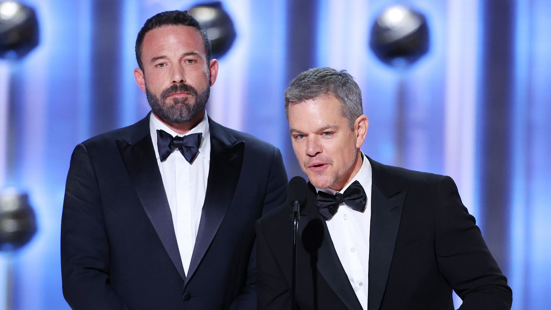 Ben Affleck and Matt Damon at the 81st Golden Globe Awards held at the Beverly Hilton Hotel on January 7, 2024 in Beverly Hills, California.