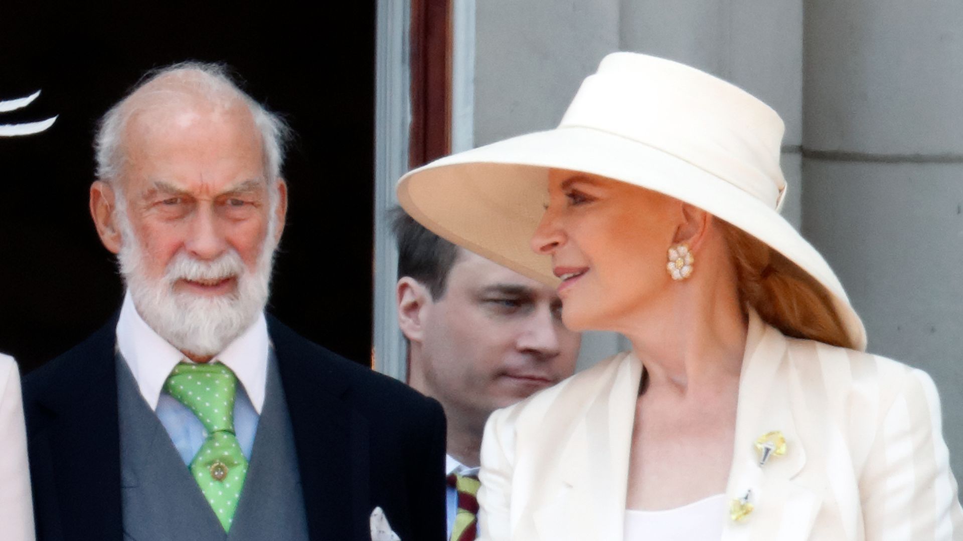 Lady Gabriella Windsor, Lord Frederik Windsor, Sophie Winkleman, Prince Michael of Kent and Princess Michael of Kent on Buckingham Palace balcony