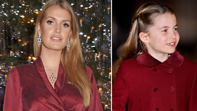 Kitty Spencer in a red dress and Princess Charlotte in a red coat