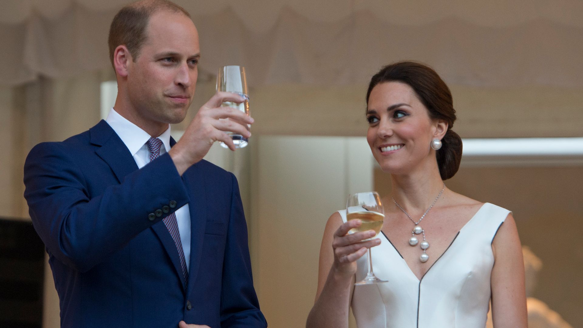 William and Kate toasting on royal tour of Poland, 2017