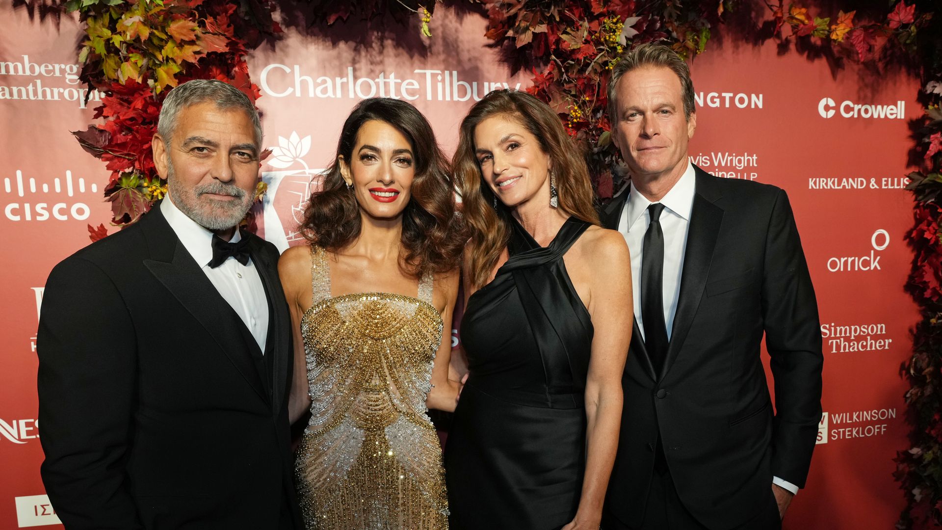 George Clooney, Amal Clooney, Cindy Crawford and Rande Gerber attend the Clooney Foundation For Justice Inaugural Albie Awards at New York Public Library on September 29, 2022 in New York City