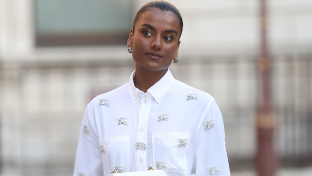 simone ashley in white skirt