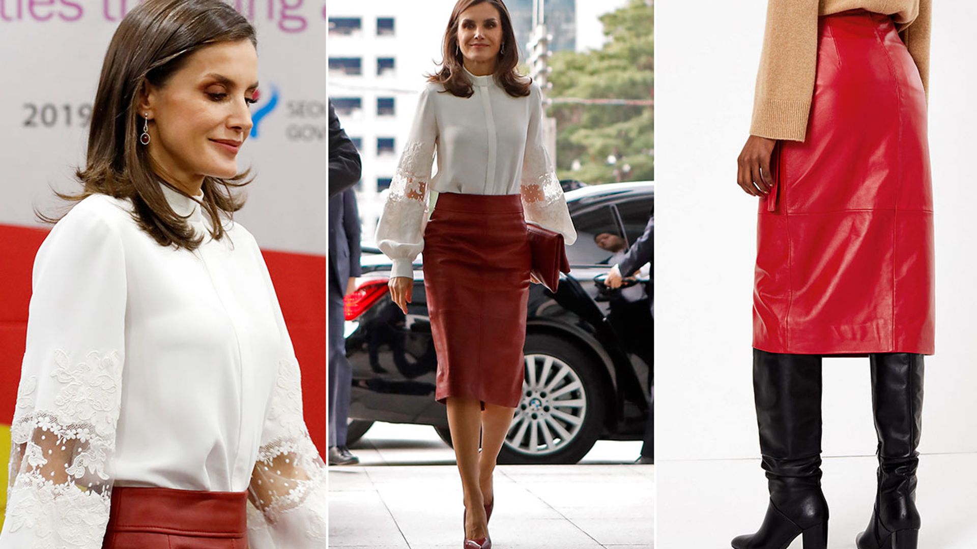 queen letizia red skirt