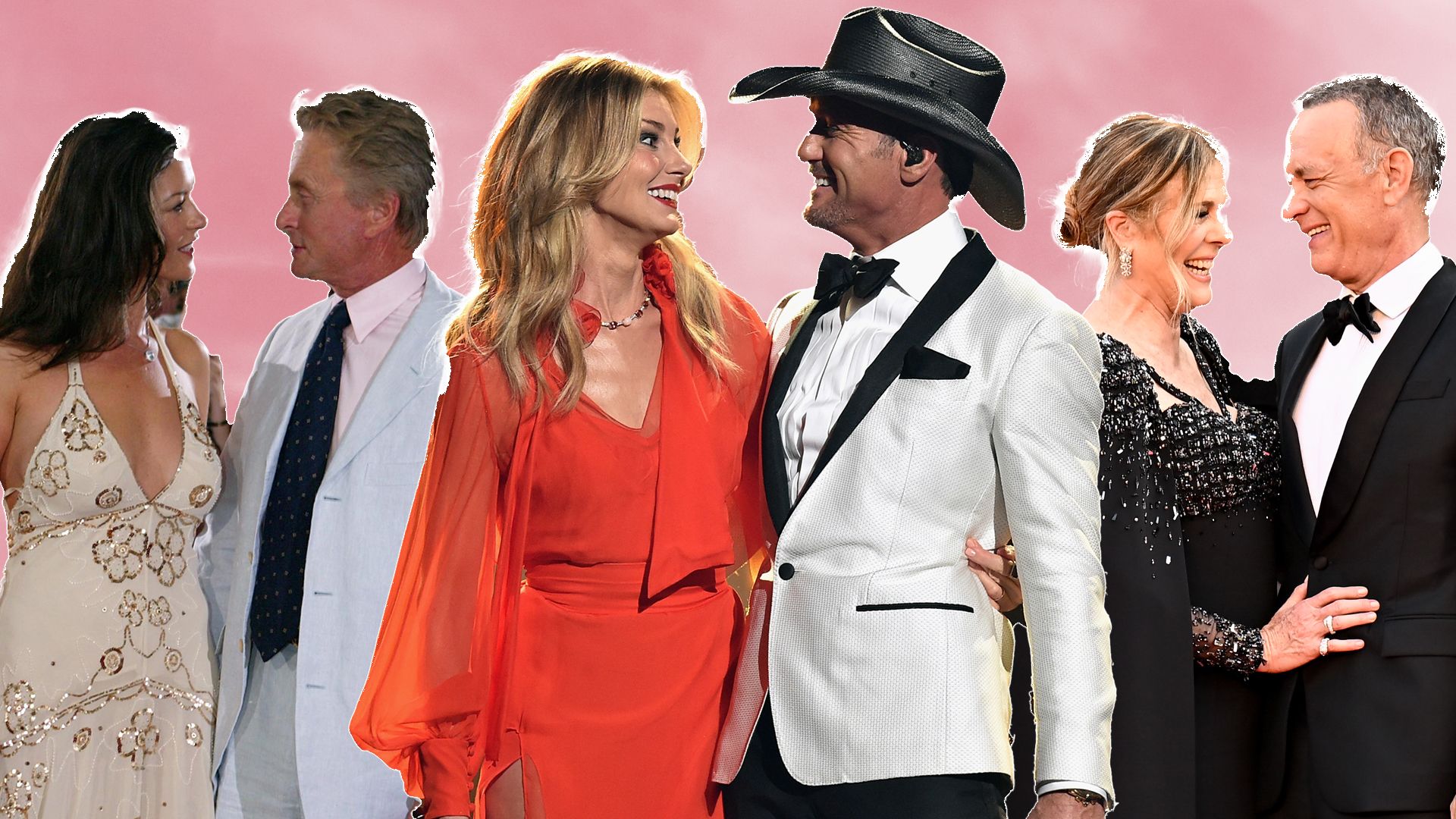 Catherine-Zeta Jones and Michael Douglas, Faith Hill and Tim McGraw and Rita Wilson and Tom Hanks looking lovingly at their partners