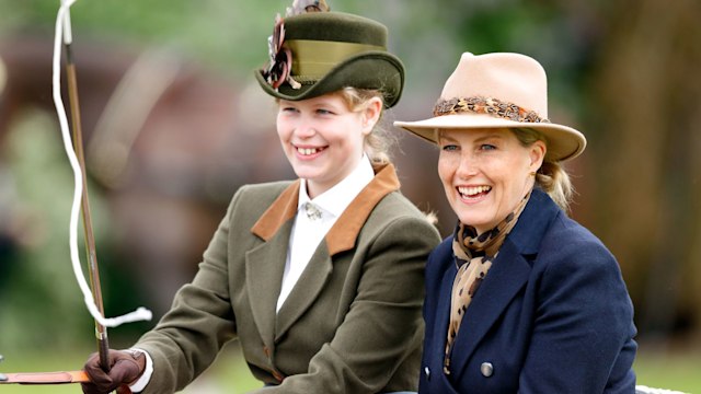 Lady Louise and Duchess Sophie smiling in a horse carriage