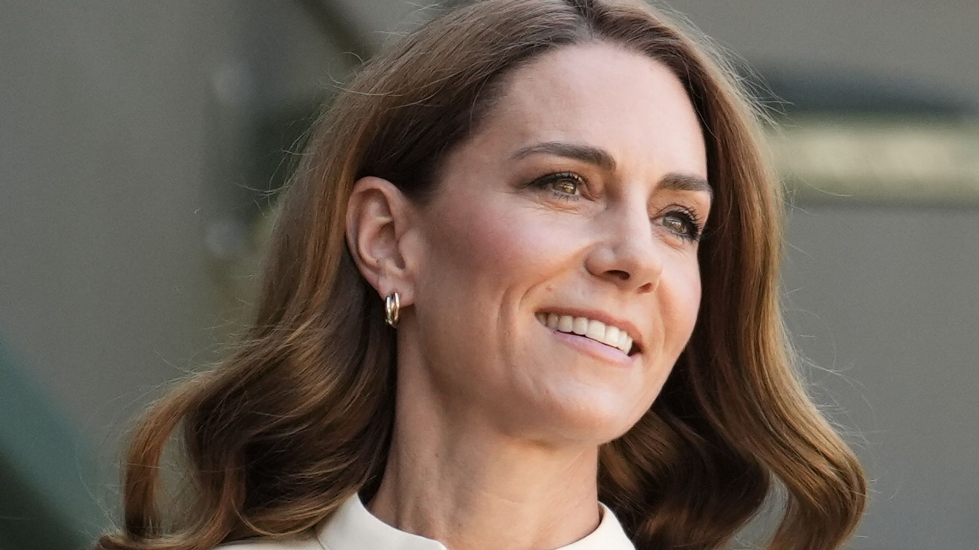 Kate Middleton, the Princess of Wales, wearing white as she attends the Ladies' Singles Final during day thirteen of The Championships Wimbledon 2025