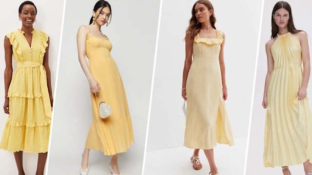 split image yellow dresses