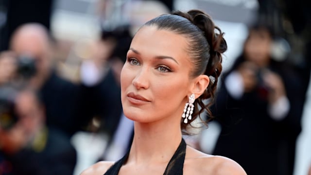 Bella Hadid attends the "L'Amour Ouf" (Beating Hearts) Red Carpet at the 77th annual Cannes Film Festival at Palais des Festivals on May 23, 2024 in Cannes, France