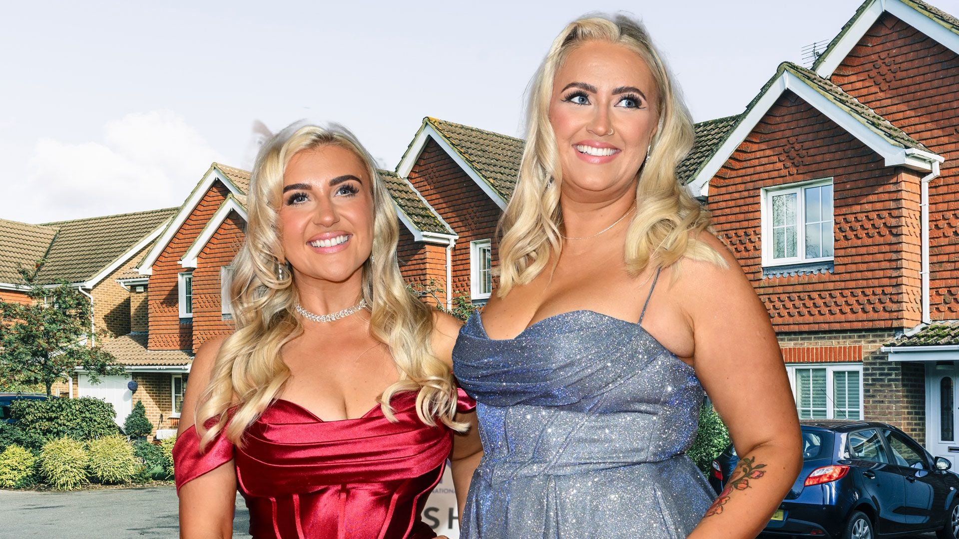 ellie and Izzi warner with house backdrop