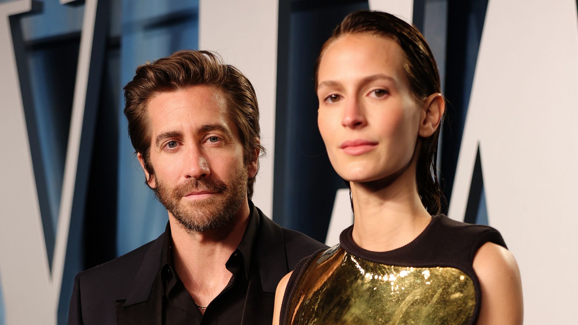 Jake Gyllenhaal and Jeanne Cadieu attend the 2022 Vanity Fair Oscar Party hosted by Radhika Jones at Wallis Annenberg Center for the Performing Arts on March 27, 2022 in Beverly Hills, California