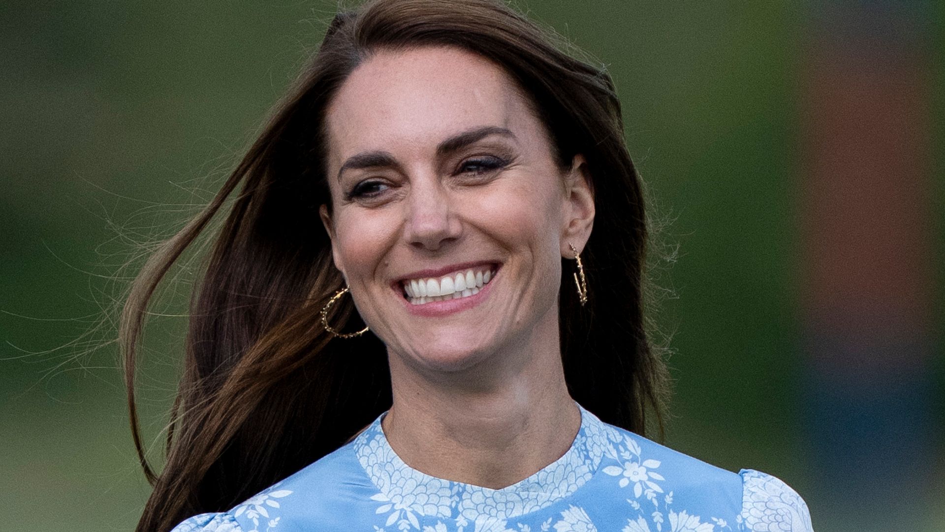 Kate Middleton, the Princess of Wales, wearing a blue dress at the Royal Charity Polo Cup 2023 at Guards Polo Club on July 6, 2023 