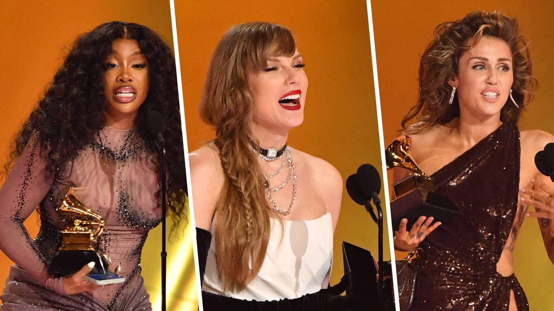 Taylor Swift makes Grammys history with fourth Album of the Year win as Miley Cyrus and SZA win big