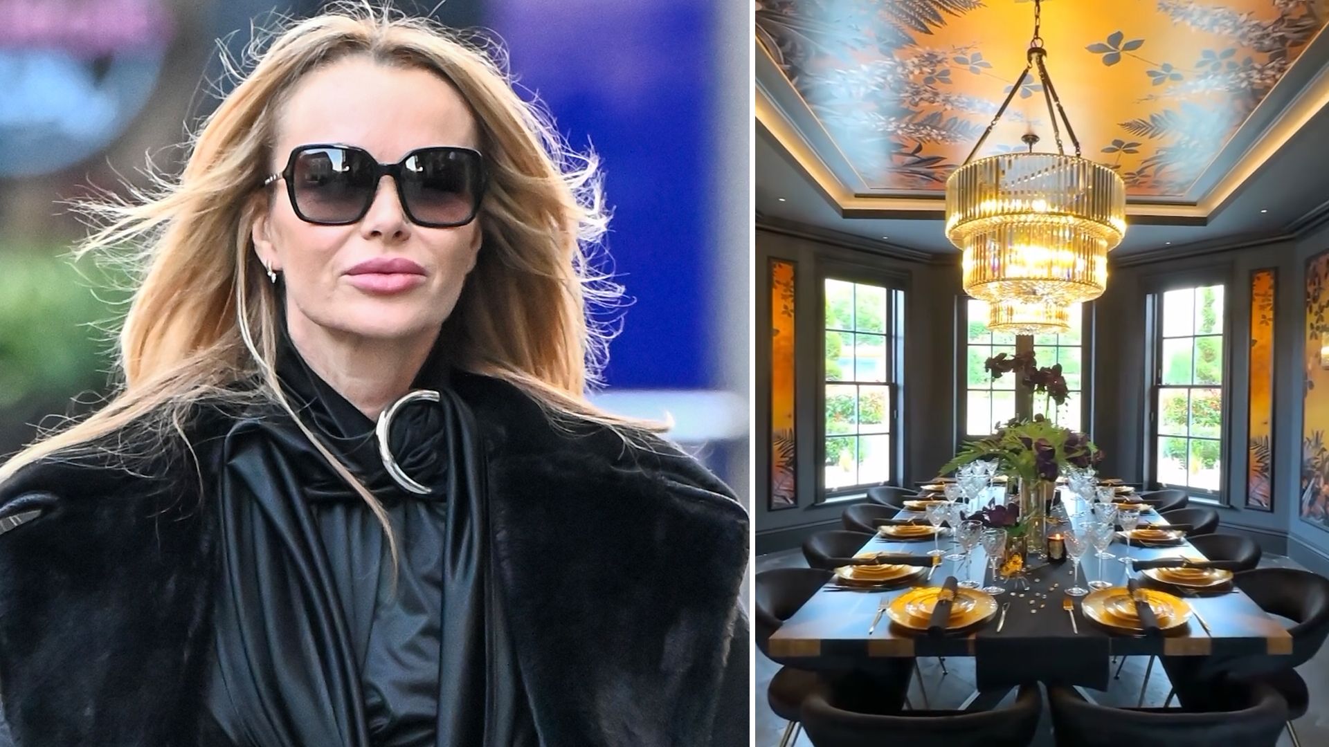Amanda Holden wearing sunglasses next to her dining room