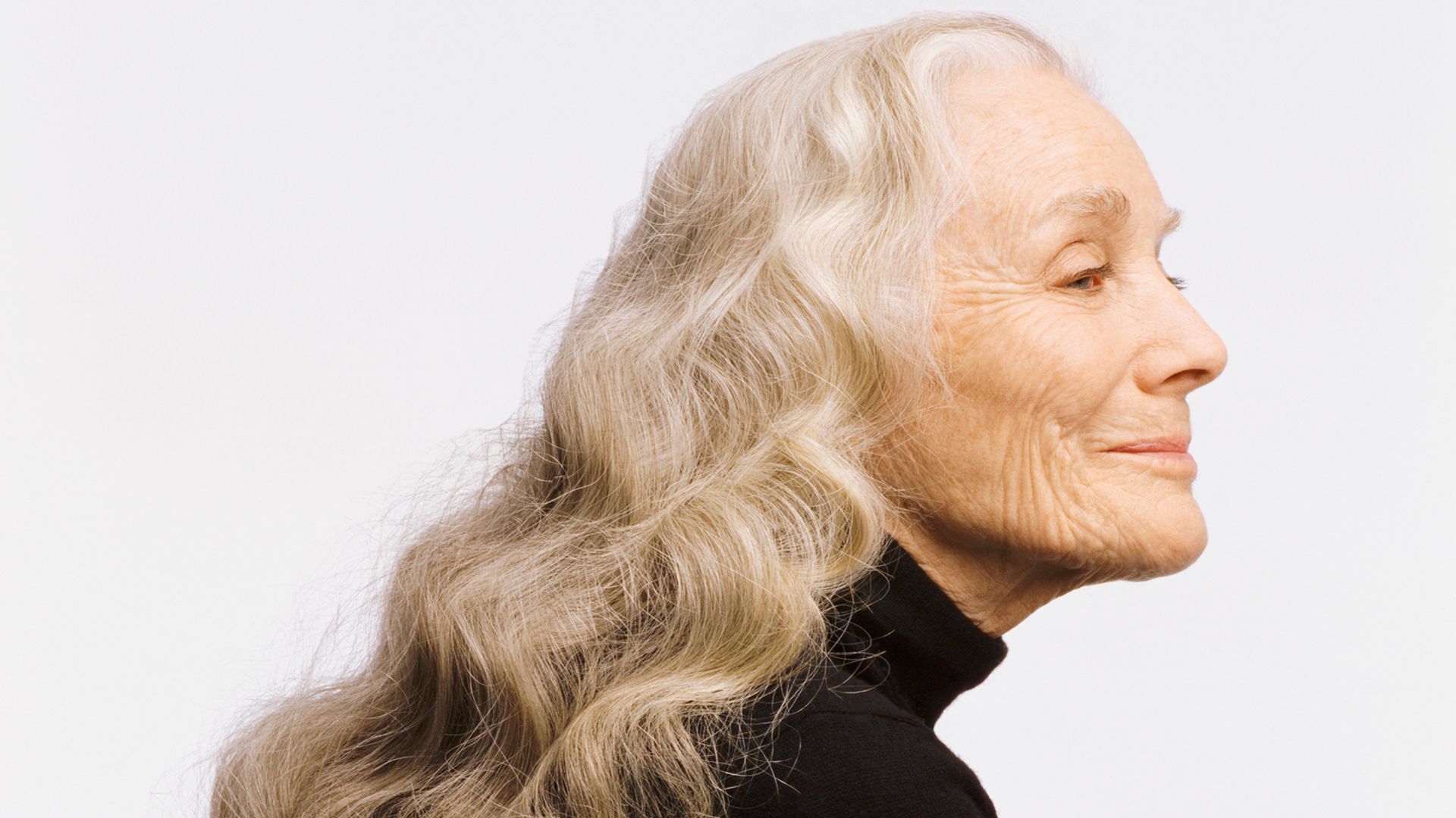 Woman with long grey hair