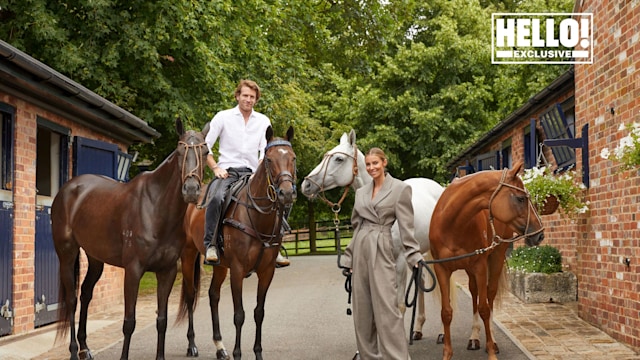 Charlie and Yoanna Hanbury at home posing with horses