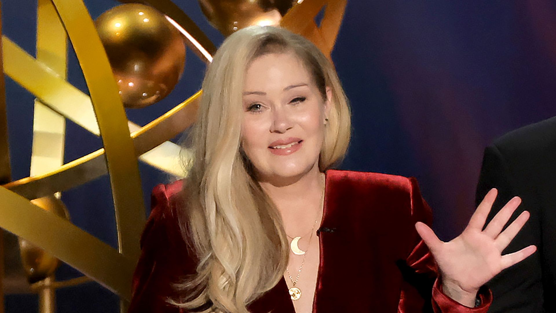 Christina Applegate speaks speaks onstage during the 75th Primetime Emmy Awards at Peacock Theater on January 15, 2024 in Los Angeles, California.