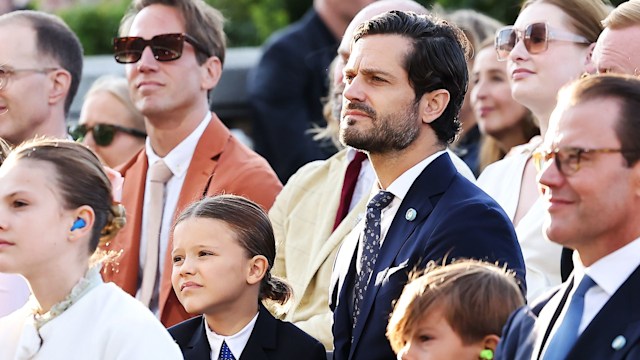 Prince Alexander, Prince Carl Philip, Princess Estelle, Prince Oscar and Prince Daniel watching the jubilee celebrations