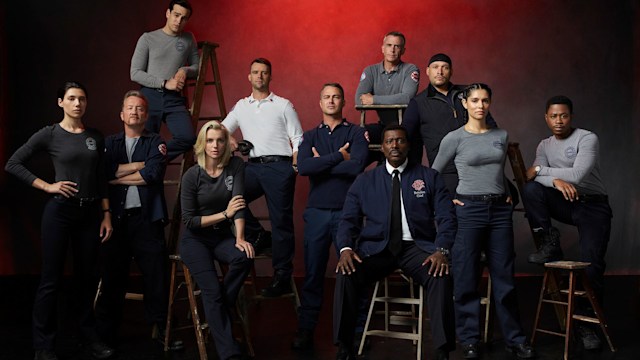 CHICAGO FIRE -- Season: 10 -- Hanko Greensmith as Violet Mikami, Christian Stolte as Mouch, Alberto Rosende as Blake Gallo, Kara Killmer as Sylvie Brett, Jesse Spencer as Matthew Casey, Taylor Kinney as Kelly Severide, David Eigenberg as Christopher Herrmann, Joe Minoso as Joe Cruz, Miranda Rae Mayo as Stella Kidd, Daniel Kyri as Darren Ritter