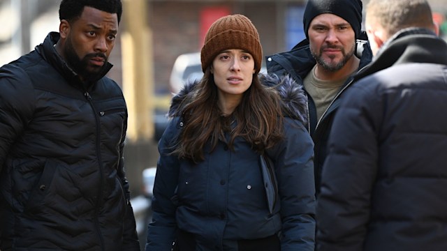 LaRoyce Hawkins as Kevin Atwater, Marina Squerciati as Kim Burgess, Patrick John Flueger as Adam Ruzek, Jason Beghe as Hank Voight in Chicago PD