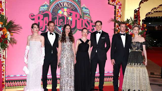 MONACO, MONACO - MARCH 25: (EDITOR'S NOTE : NO TABLOIDS WEB & PRINT) (L-R) Charlotte Casiraghi, Andrea Casiraghi, Tatiana Santo Domingo, Princess Alexandra of Hanover, Ben Sylvester Strautmann, Pierre Casiraghi and Beatrice Borromeo attend the Rose Ball 2