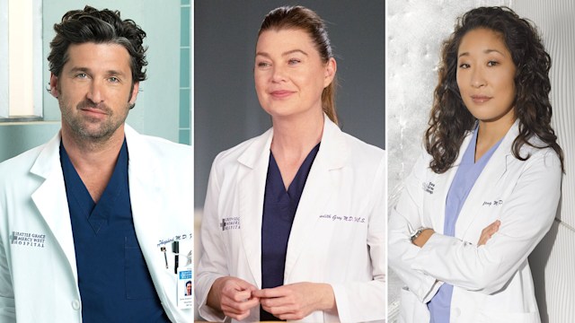 Split image of Patrick Dempsey, Ellen Pompeo and Sandra Oh in Grey's Anatomy