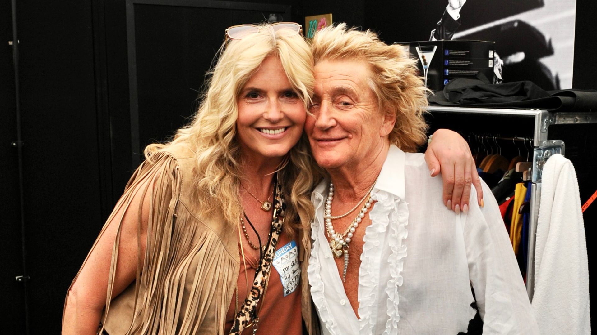 Penny Lancaster and Rod Stewart backstage at Glastonbury