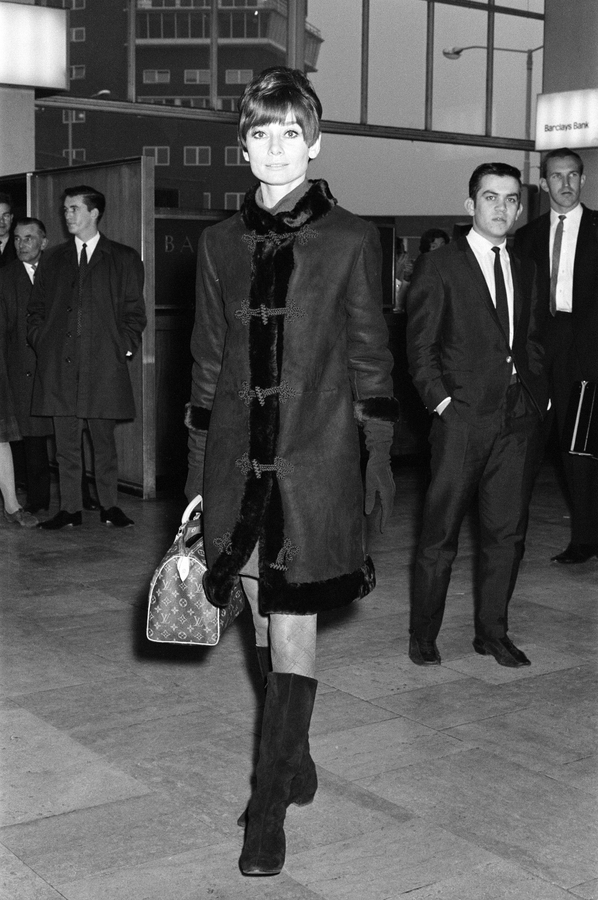 Audrey Hepburn pictured at Heathrow Airport in 1966