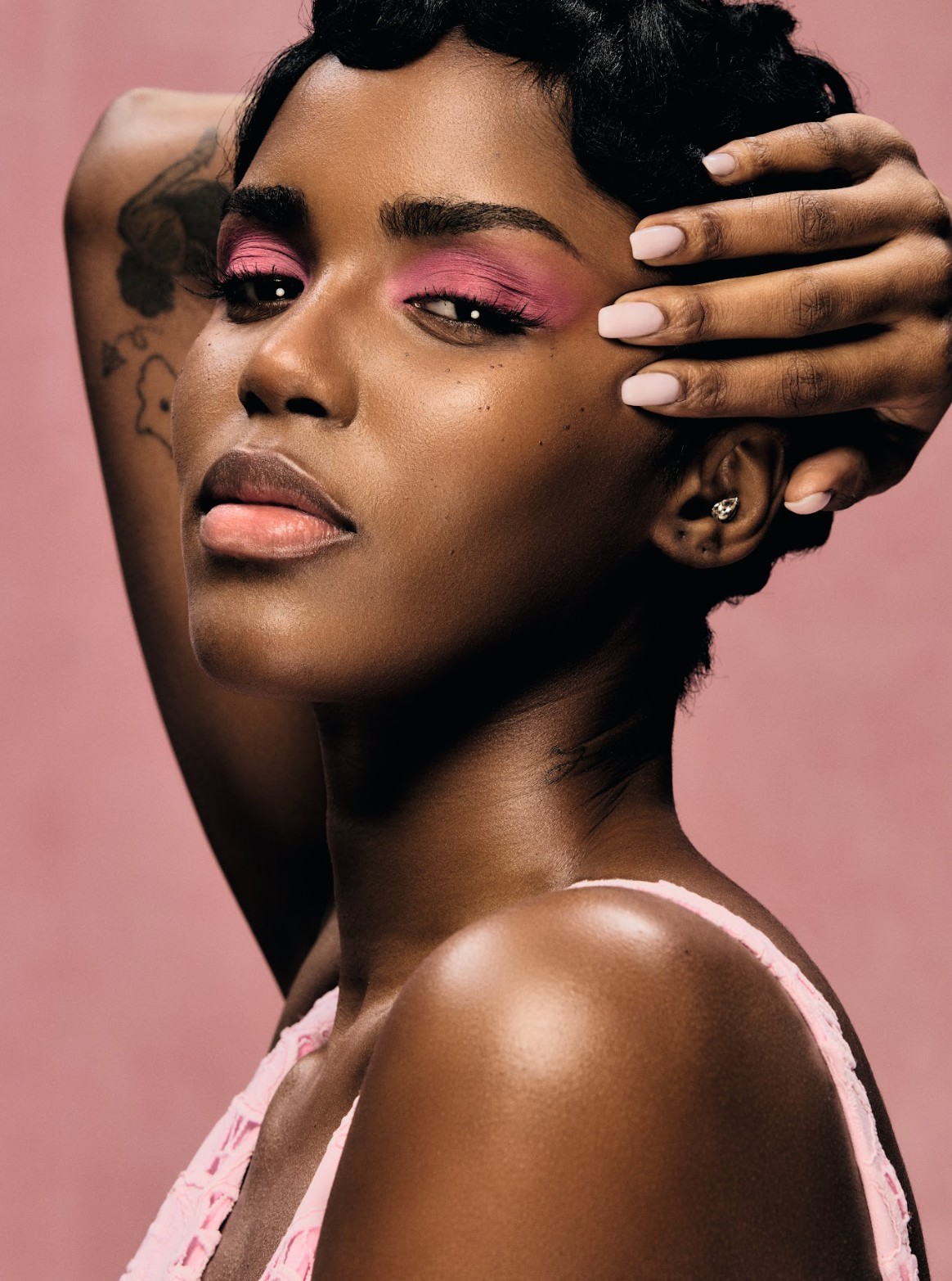 eva apio with pink eyeshadow