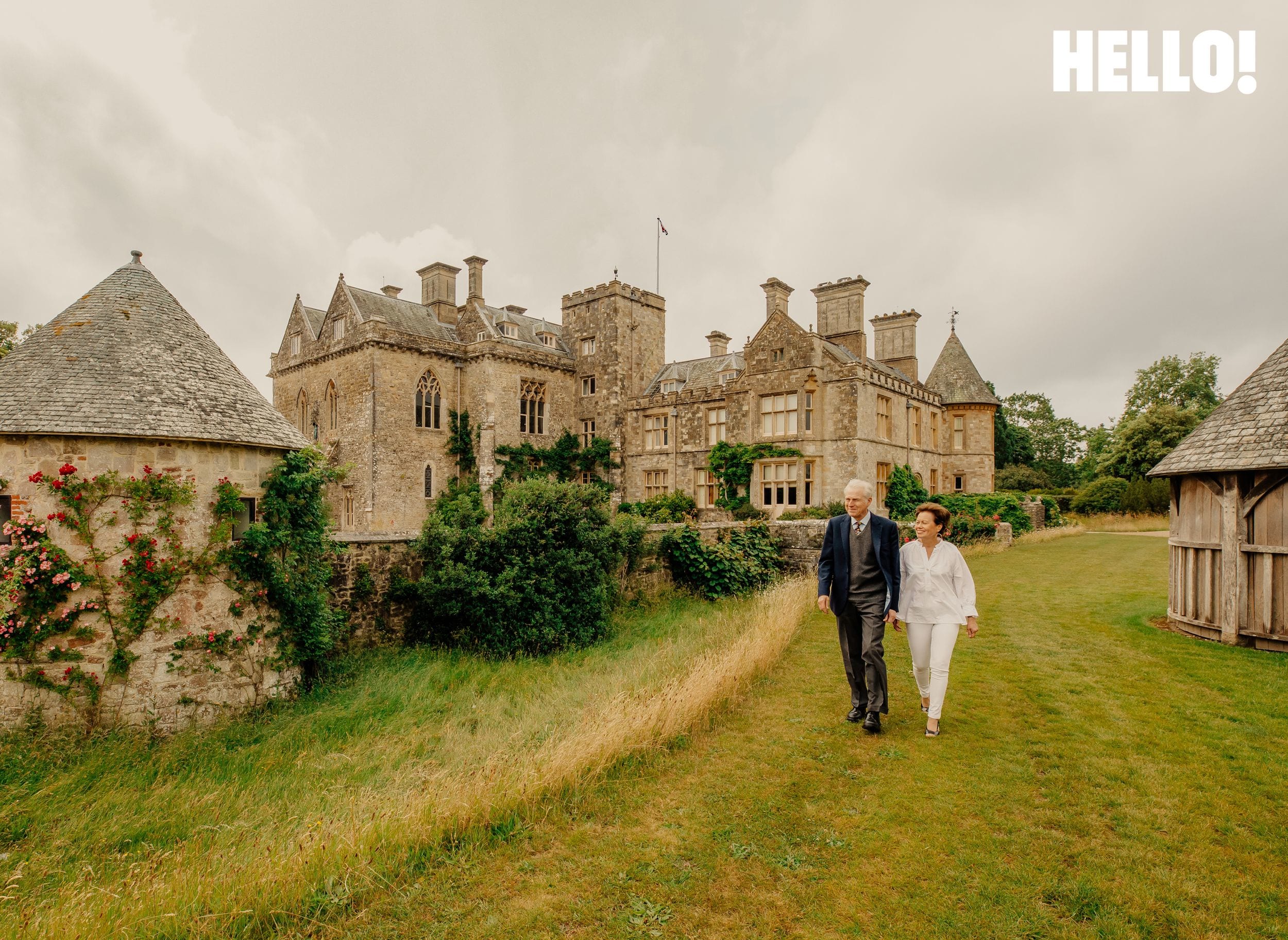 Lord and Lady Montagu take a stroll around the grounds of Palace House walking side by side