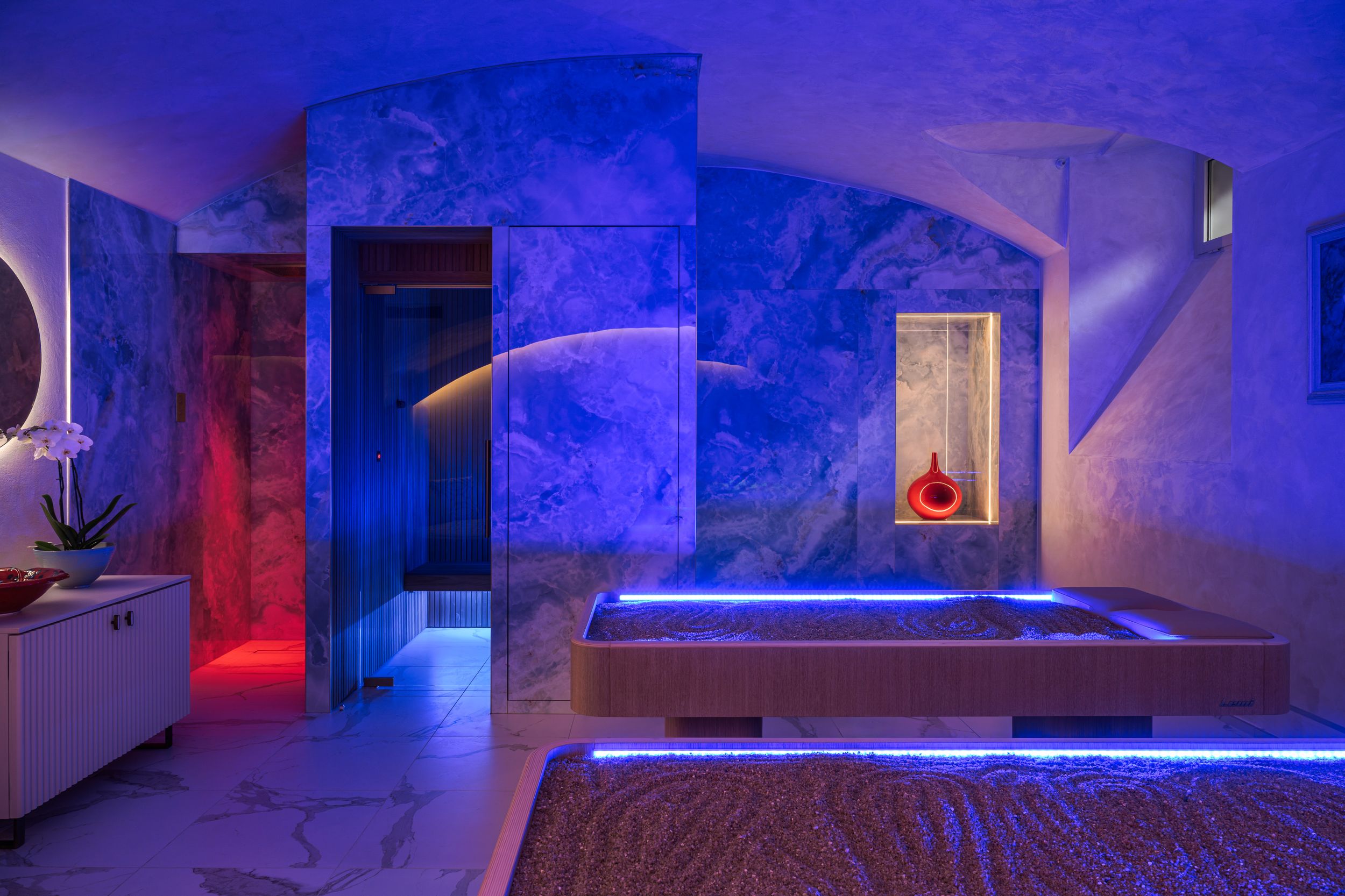 futuristic looking spa at villa serbelloni in lake como