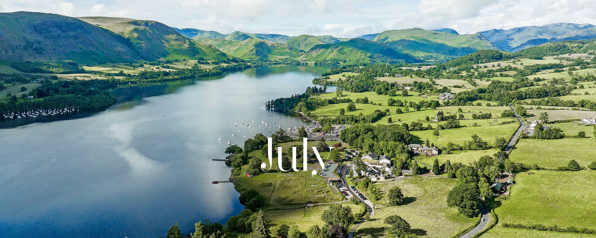 Aerial view of Ullswater Lake in the Lake District, England