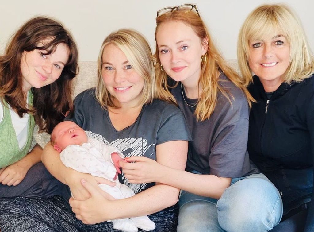 Jane Moore with her daughter Grace, Ellie and stepdaughter Lauren with her new baby 