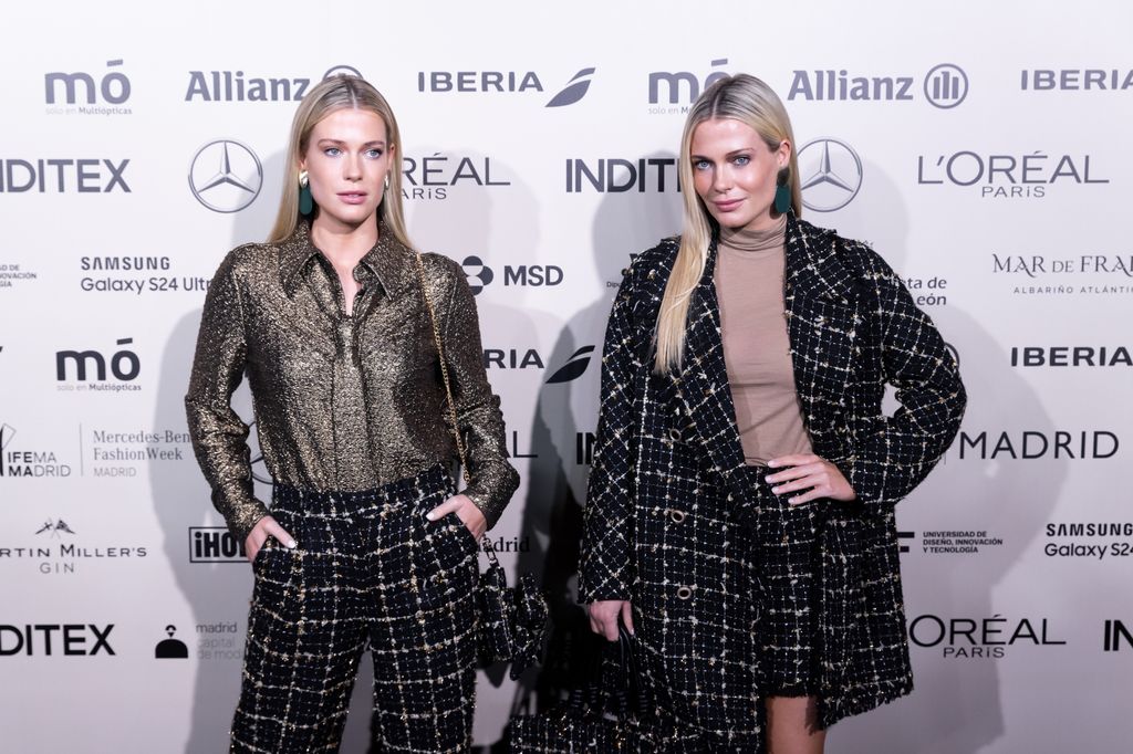 Eliza Spencer  and Amelia Spencer attend the front row at the Lola Casademunt by Maite fashion show during the Mercedes Benz Fashion Week Madrid at Ifema on February 17, 2024 in Madrid, Spain.