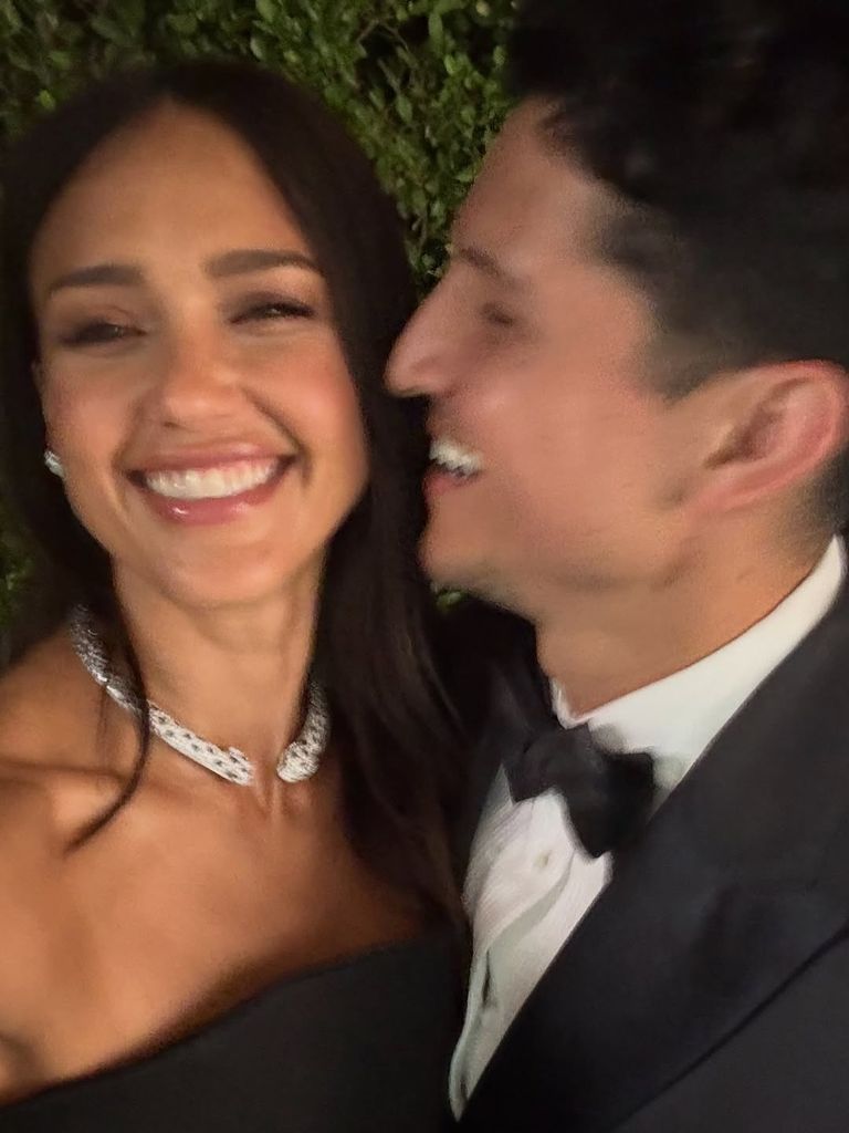 Jessica Alba and Danny Ramirez pose for a selfie at the 2025 Baby2Baby Gala, shared on Instagram