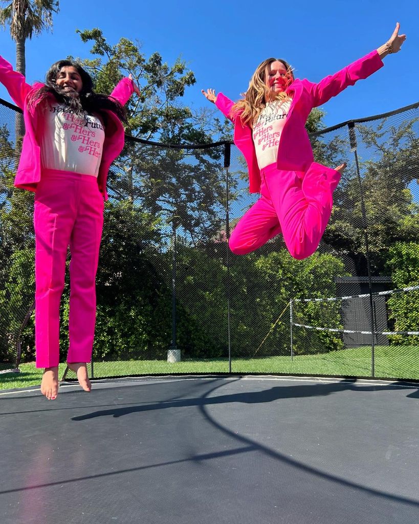 Kristen Bell on her trampoline at home