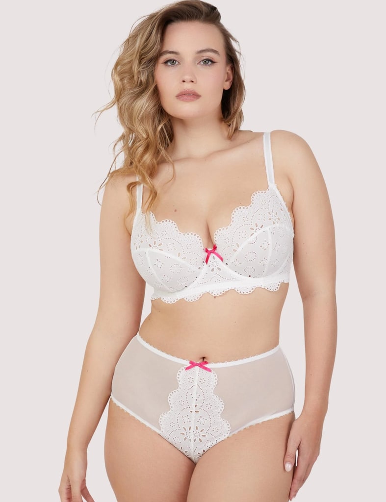 model in white lingerie set