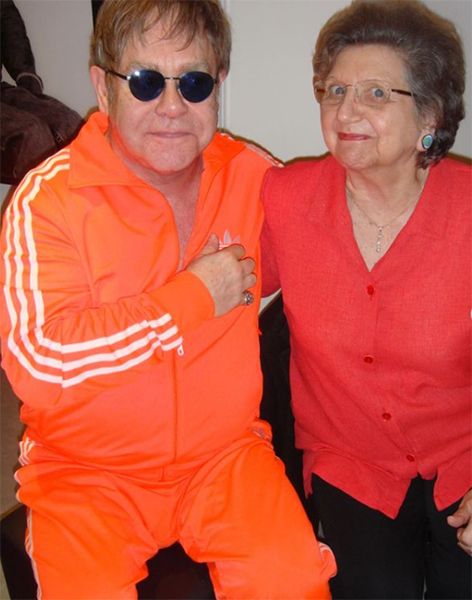 Elton John in an orange tracksuit with his aunt
