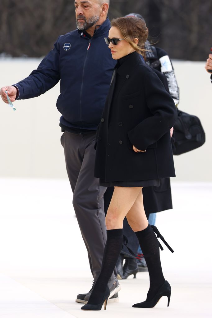 The actress layered up with a peacoat