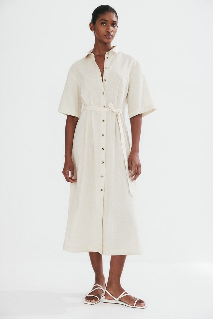 h and m cream shirt dress 