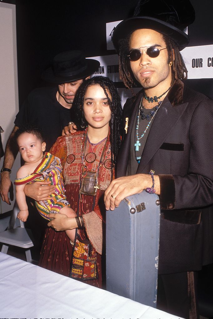 Lenny Kravitz with wife Lisa Bonet and daughter Zoe at a press conference in Lincoln Center, NYC 1989  