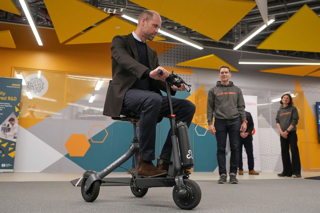 Prince William rides on a lightweight mobility scooter as he visits the Bristol Robotics Laboratory (BRL) on January 22 2026