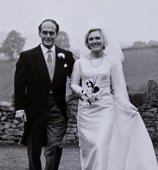 A black-and-white photo from Mary Berry's wedding day o