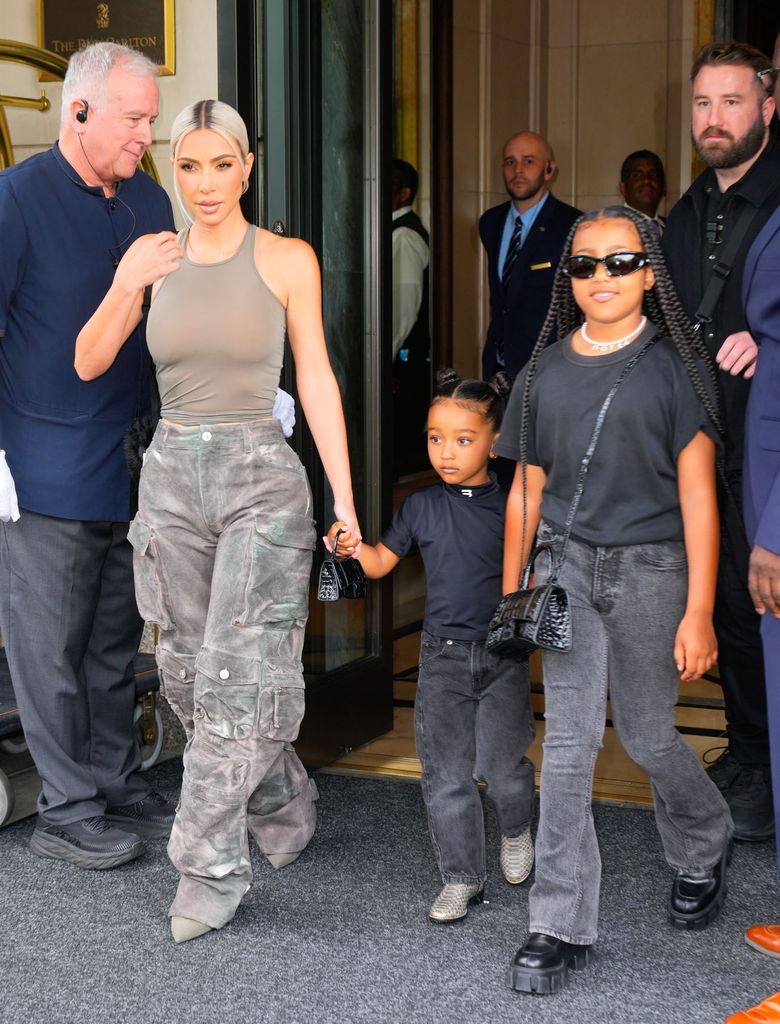 NEW YORK, NEW YORK - JULY 12: Kim Kardashian, Chicago West and North West depart their hotel on July 12, 2022 in New York City. (Photo by Gotham/GC Images)