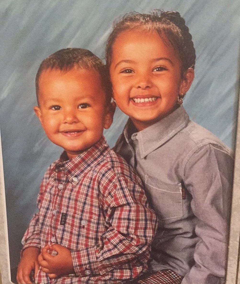 Maya Jama and her younger brother Omar in childhood photo