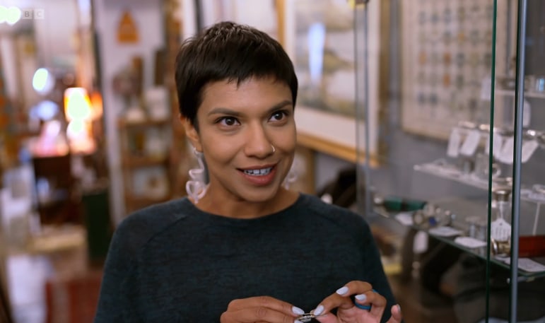 Woman in antiques shop