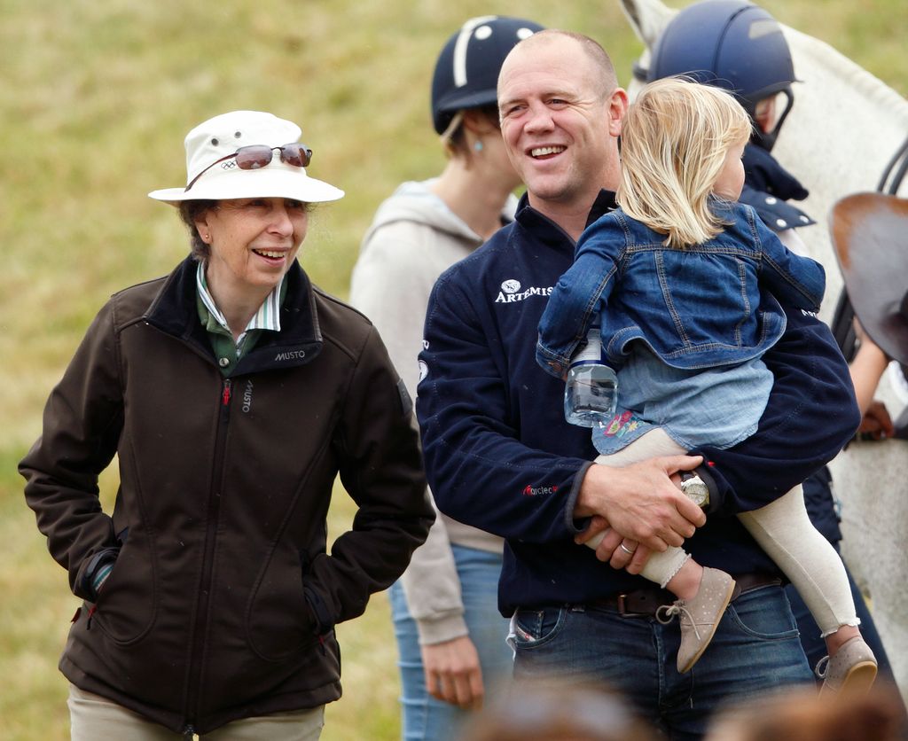 Princess Anne, The Princess Royal, Mike Tindall and daughter Mia Tindall watch Zara Phillips play in a Jockeys vs Olympians charity polo match at the Beaufort Polo Club on June 19, 2016 in Tetbury, England