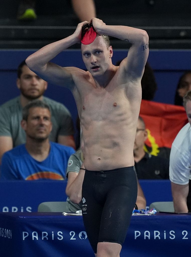 Great Britain's Luke Greenbank after being disqualified after his Men's 200m Backstroke Heat at the Paris La Defense Arena on the fifth day of the 2024 Paris Olympic Games in France