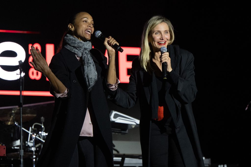 Zoe Saldana and Cameron Diaz speak onstage during the One805 Live Fall Concert benefiting first responders on September 20, 2024