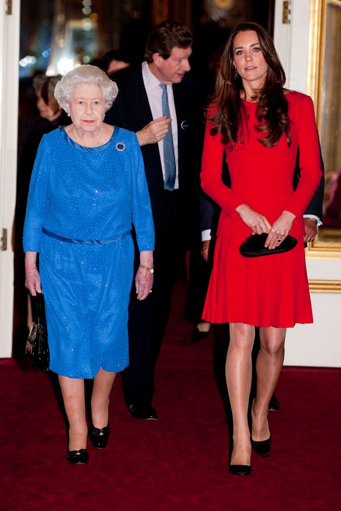 Queen Elizabeth II and Catherine, Duchess of Cambridge walking together