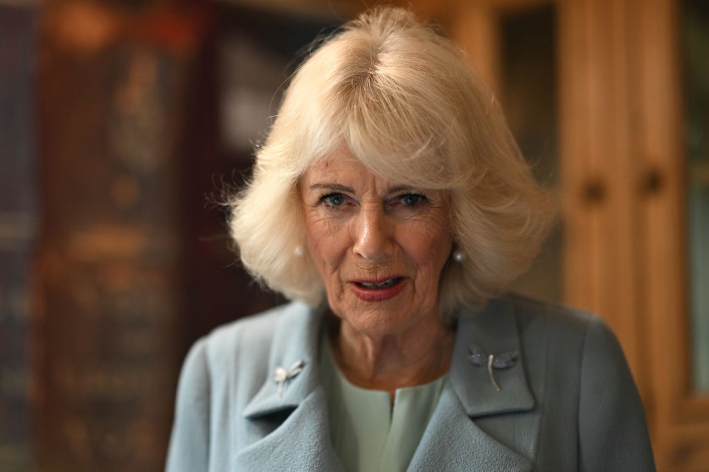 Britain's Queen Camilla tours the rooms during a visit to the cottage in Thornton where the Bronte children were born during a visit to Bradford to celebrate the city's year as UK City of Culture on May 15, 2025 in Bradford, England.